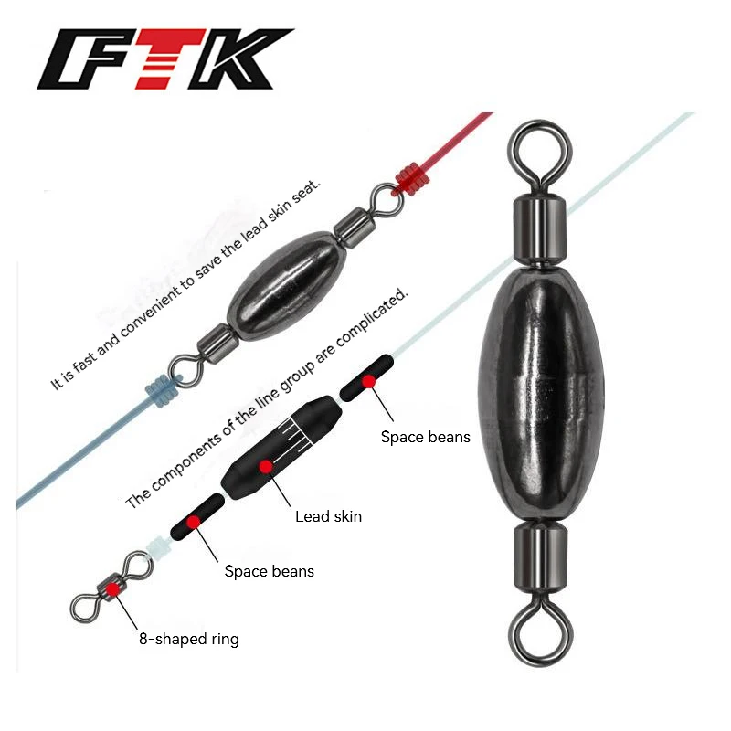 FTK 10 قطعة النحاس الرصاص الغطاسون يدور اضافية الوزن السنانير موصل عداد الوزن الصيد معالجة الملحقات 1.5/3.5/5/6g