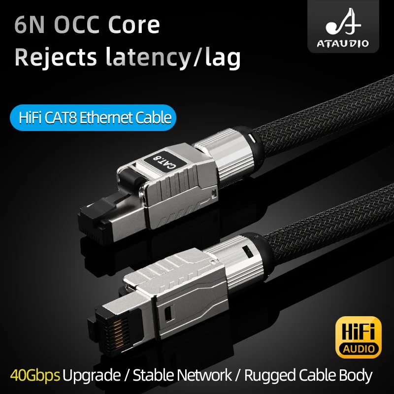 ATAUDIO HiFi Ethernet Cable Gaming-grade Network Cable CAT8 Internet Cord 40Gbps 2000MHz Network for Laptop TV Router