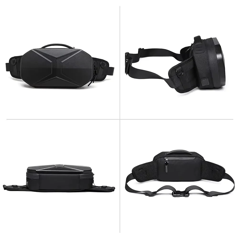 

Motorcycle Crossbody Bag Hard Shell EVA Carbon Fiber Texture Waterproof Charging Multifunctional Men Waist Chest Shoulder Bag