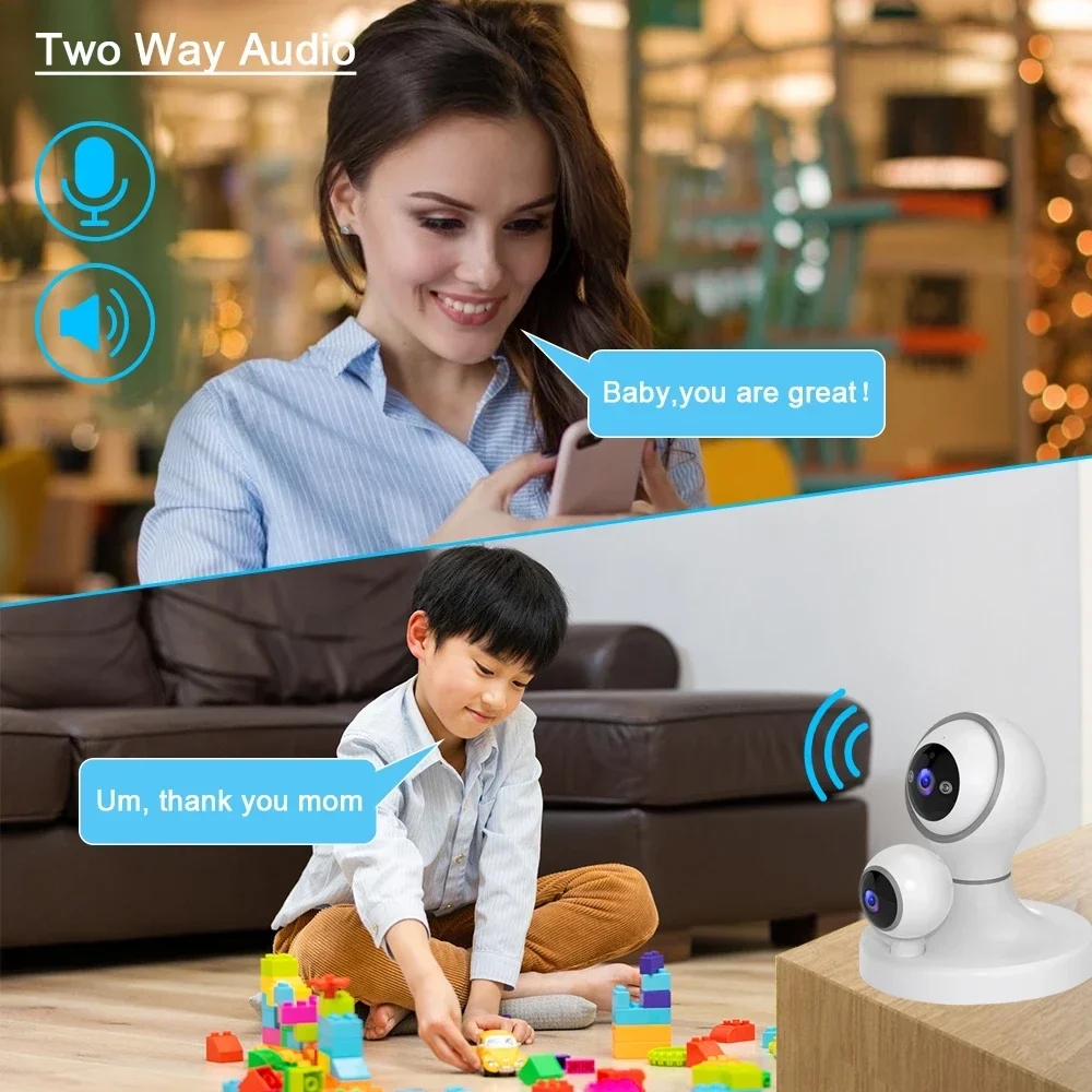 Mini 12MP Three Lens WiFi CCTV PTZ Camera with 720° Detection Alarm Three Screen 4K Indoor Home Security Surveillance Camera