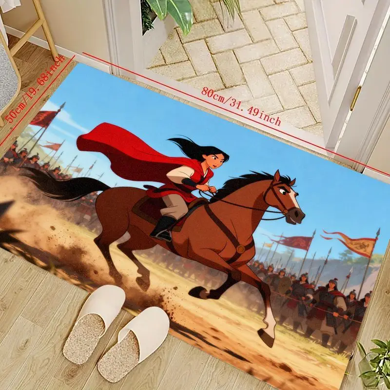 

1 шт., напольный коврик Disney Mulan Warrior Princess Horse Riding Action Scene, большой нескользящий коврик 50x80 см (19,68x31,49 дюйма) для Livin