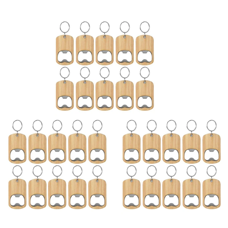 

AT02-30 Pcs Wood Bottle Opener Keychain Bottle Openers Set Kit Blanks Engraving Key Chains Key Tag For Home Kitchen Party