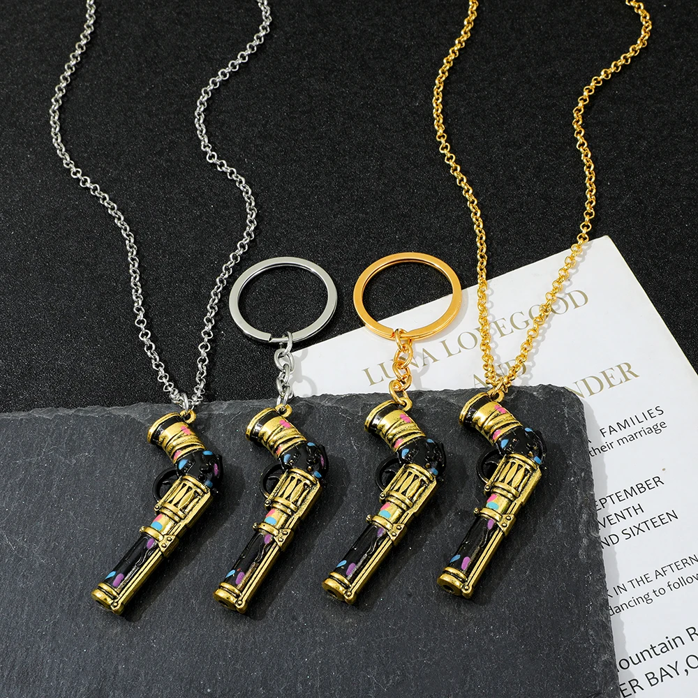Arcane Season 2 Jinx Keychain Necklace, LOL League of Legends Cosplay Prop, Kawaii Keyring Gift for Women & Men