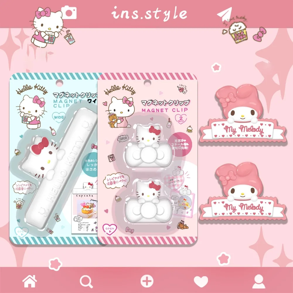 

2pcs/Set Cute HelloKitty File Storage Clip Melody Magnetic Daily Label Clip Sealed Clip Student Stationery Supplies Girls Gifts