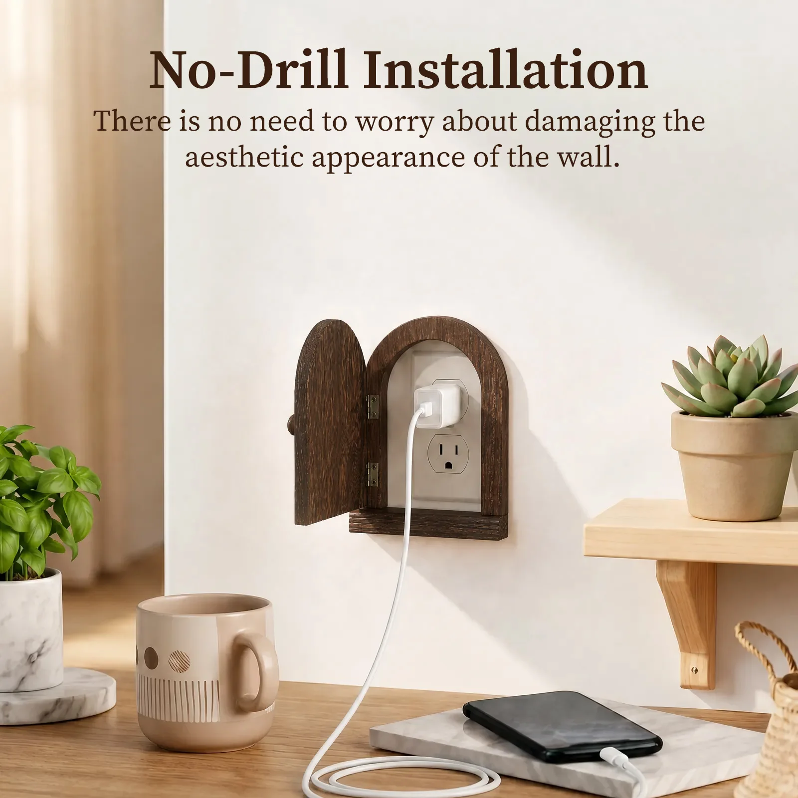 2 Pcs Wooden Switch Protective Cover Adhesive Door Shape Outlet Covers No Drilling Solid Wood Outlet Covers for Kids Room Home