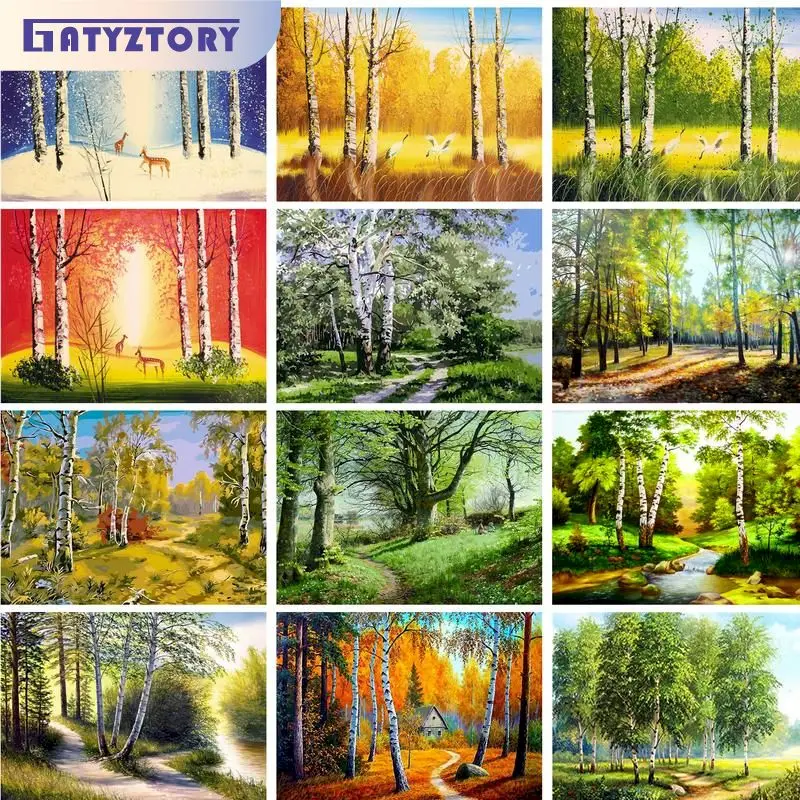 

GATYZTORY Oil Painting By Numbers For Handicrafts Forest Landscape Number Painting Home Decors Acrylic Paints For Adults Four Se