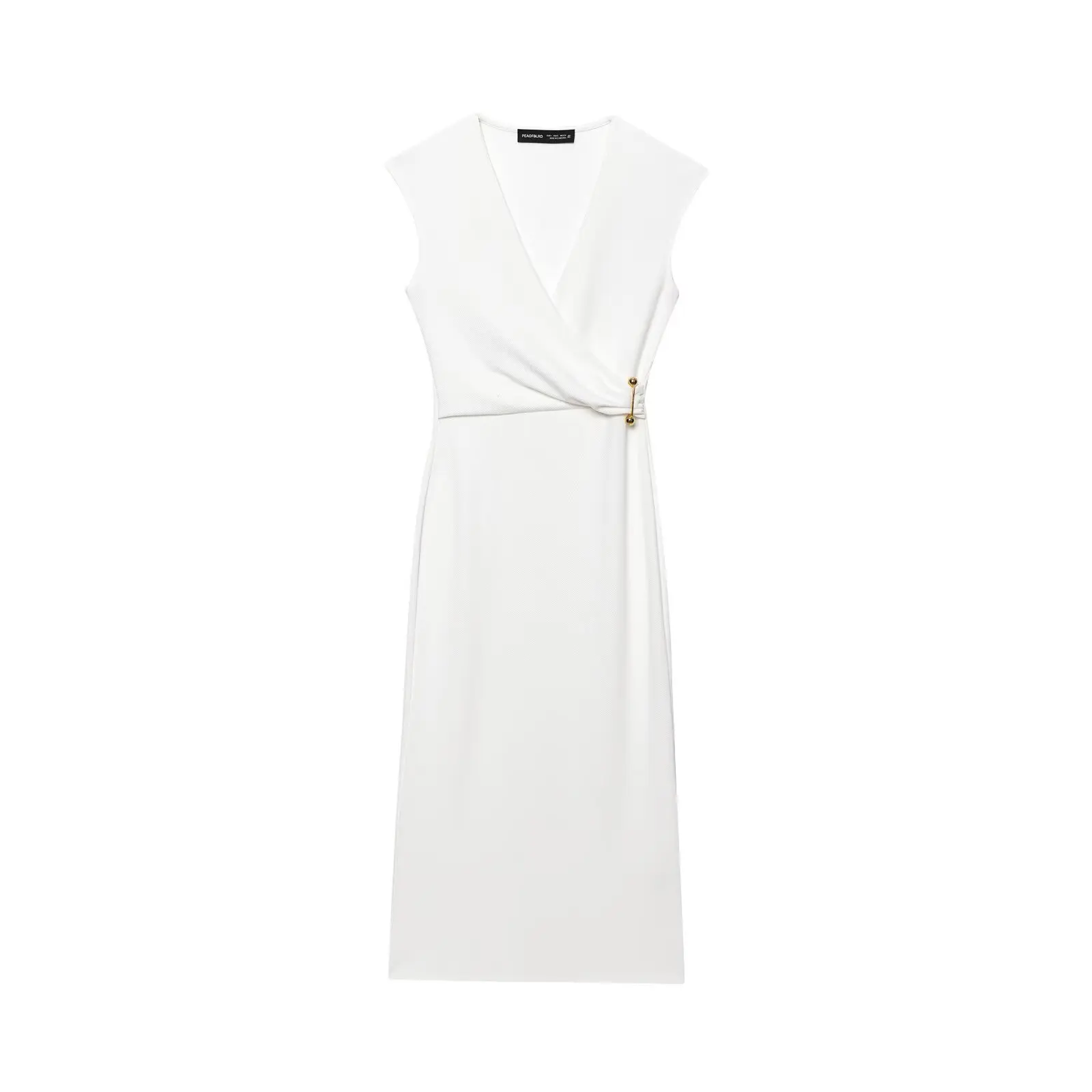 

Women 2025 summer New Chic Fashion Pin ornament Midi Dress Vintage Sleeveless V Neck Female Dresses robe Mujer