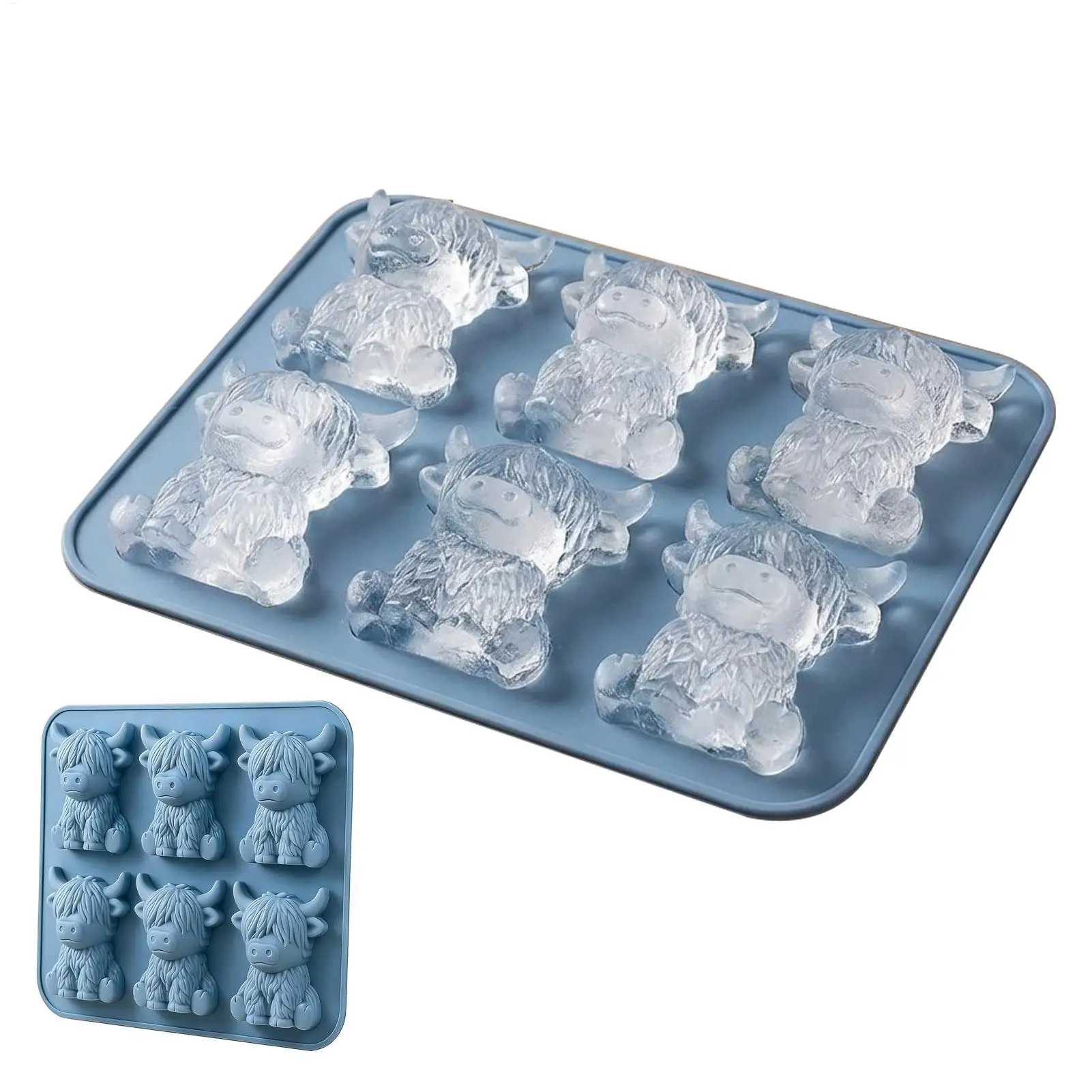 Molde de silicona 3D de 6 cavidades con forma de vaca Highland, bandeja de hielo con forma de animal para whisky, de grado alimenticio, perfecto para suministros de bar en casa
