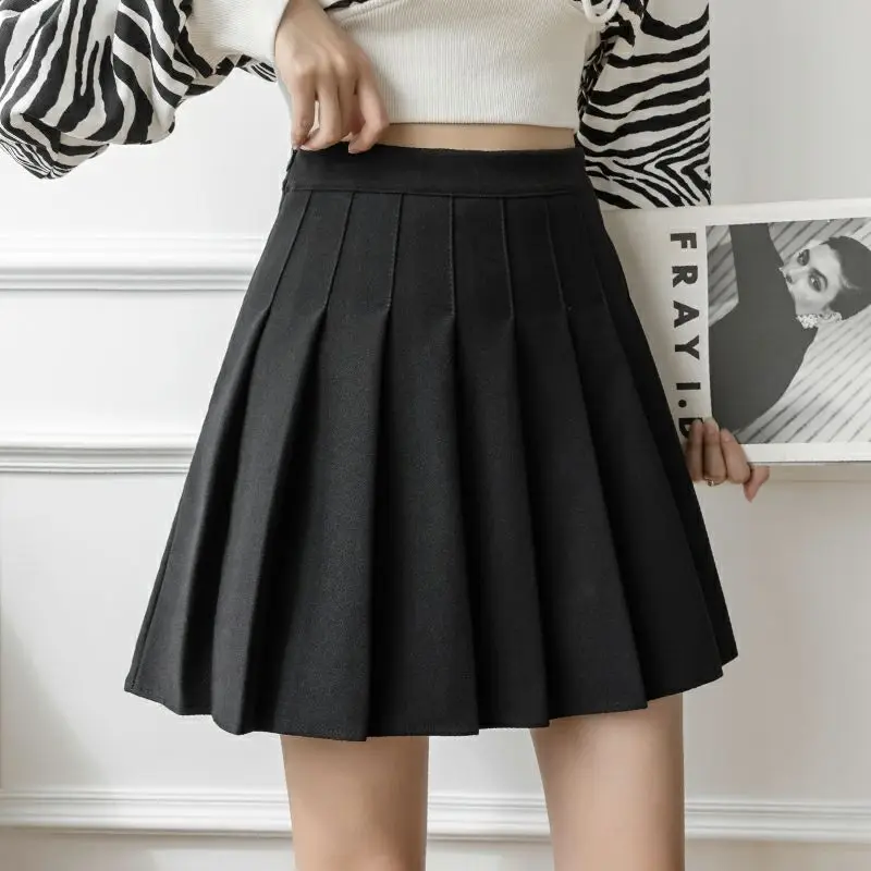 

Women's pleated skirt summer high waisted zipper girl dancing JK mini skirt black fashionable student A-line half body skirt