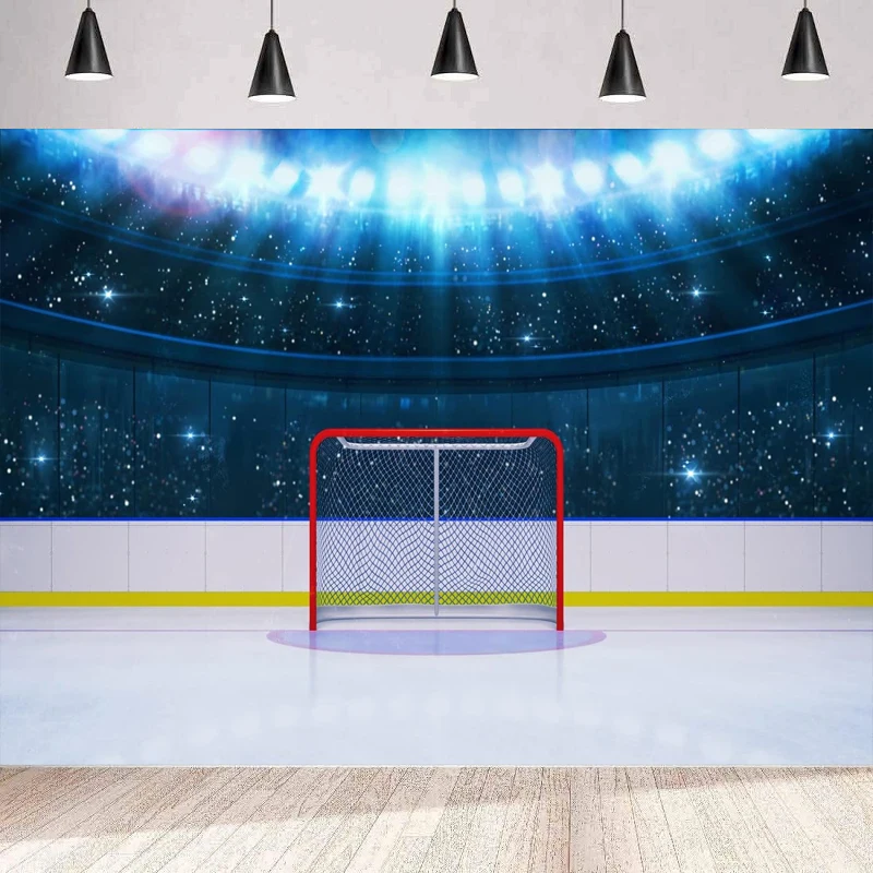 Ice Hockey Stadium Photography Backdrop Hockey Goal Hockey Arena Stage Lights Match Games Fans Hockey Sport Background Banner