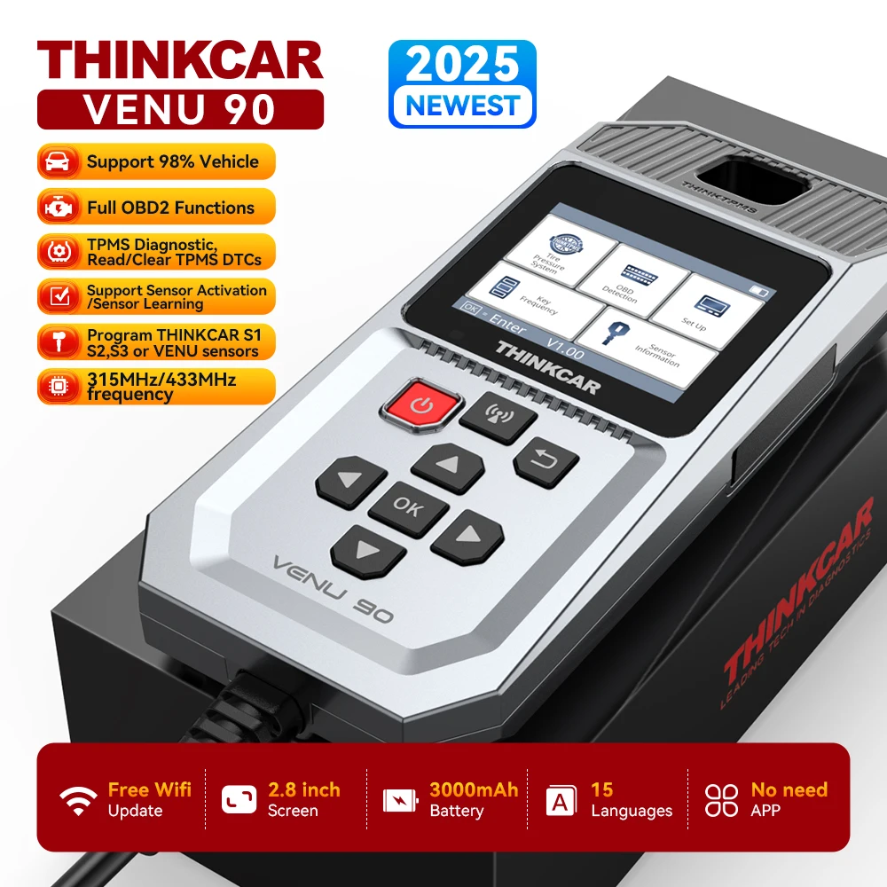 THINKCAR VENU 90 Strumento di programmazione TPMS 315 MHz/433 MHz Rilevatore di pressione dei pneumatici Diagnosi/Attivare/Rilasciare/Programma Sensore Aggiornamento Wi-Fi