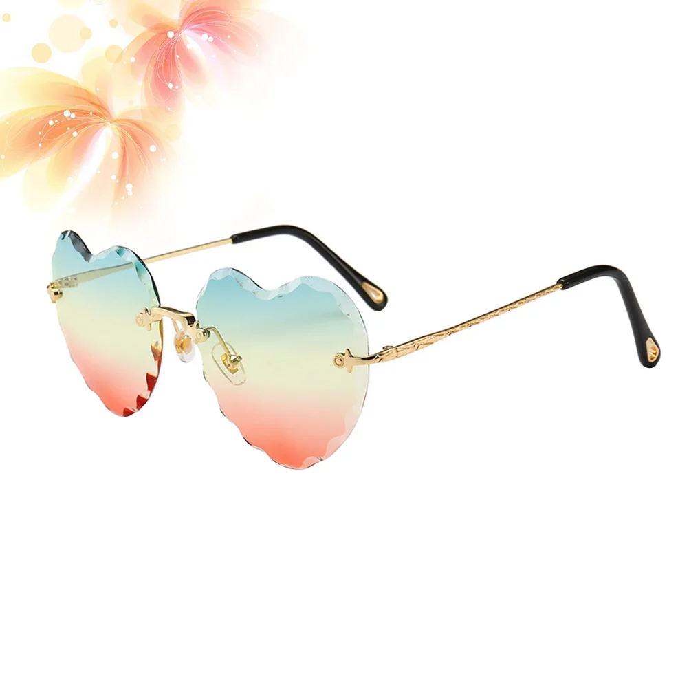 

Heart Shaped Anti UV Sunglasses Lightweight Durable Party Photo Props Rimless Design Stylish Daily Wear Glasses