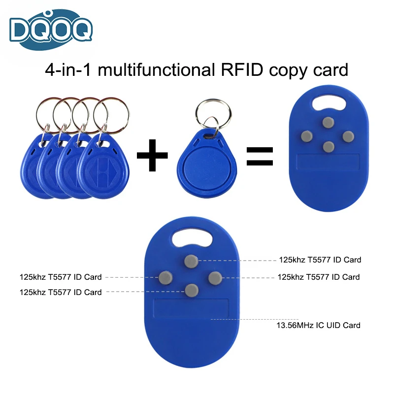 

1pcs/ Lot RFID Multiple Keyfob 4 in 125khz T5577 EM Writable IC 13.56Mhz M1k S50 UID Changeable CUID Complex Keychain Tag