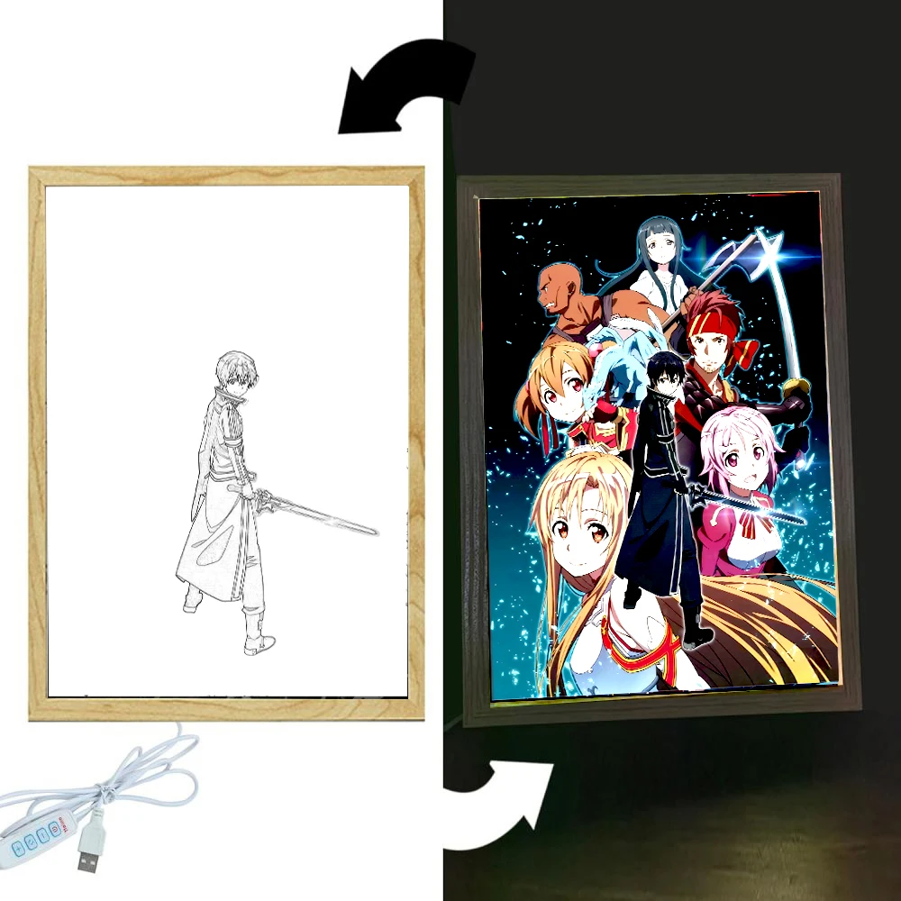 Sword Art Online Anime Figure Light Painting Photo Frame Night Light Kazuto Action Figures Room Decor Christmas Gift Collectible