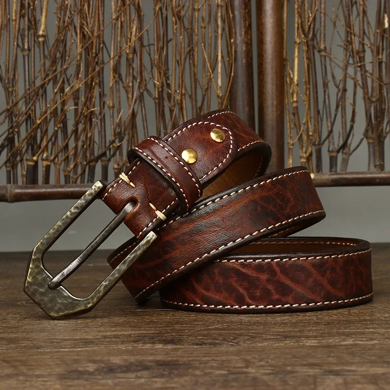 

3.8CM Man Thickened Cowskin Genuine Leather Belts Luxury Design Retro Super Brass Buckle Male Strap Belt For Jeans