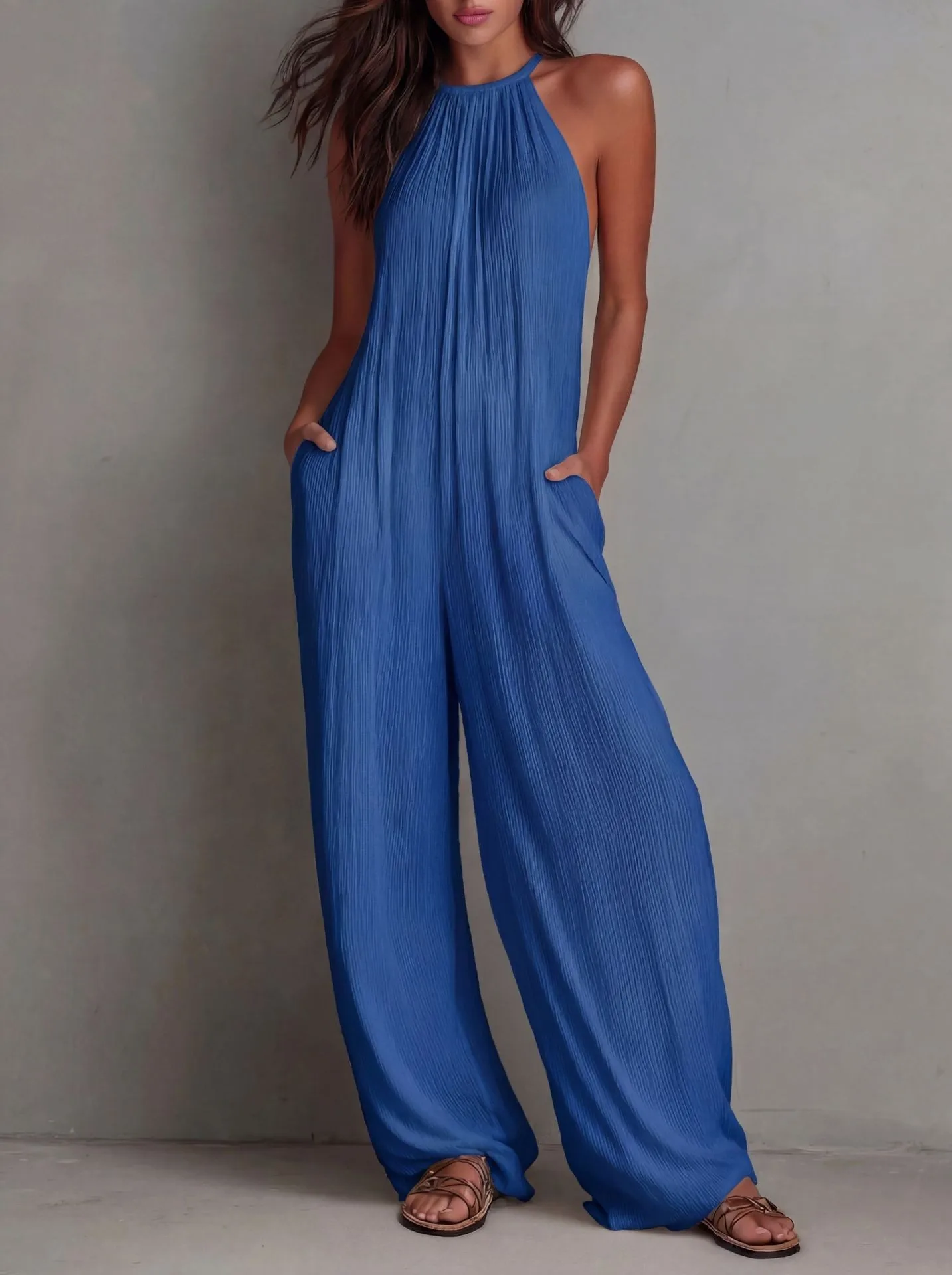Loose Fit Sleeveless Romper with Loose Waist Casual Women Jumpsuit Medium Stretch Regular Thickness Spring Sweet and Fresh