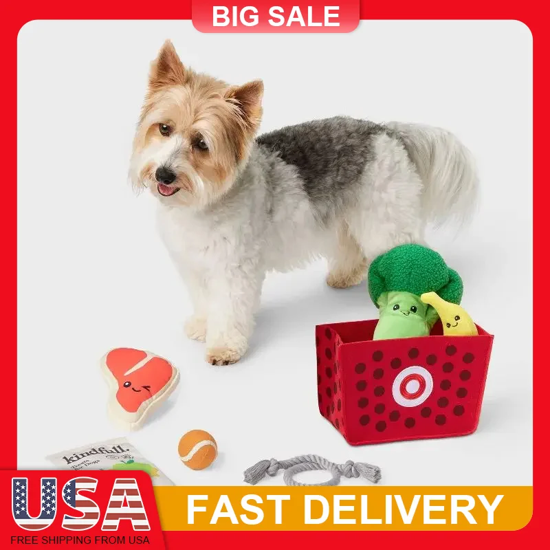 

6 Pack Bullseye Dog Toys Value Set with Rope Plush Squeaky Crinkle Ball Banana for Puppies Small Medium Large Dogs