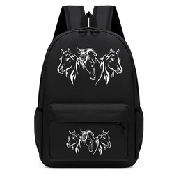 Horse Print Black Backpack for School Teenagers Girls Travel Bag Canvas Backpack Student School Bag Student Zipper Backpack Bags