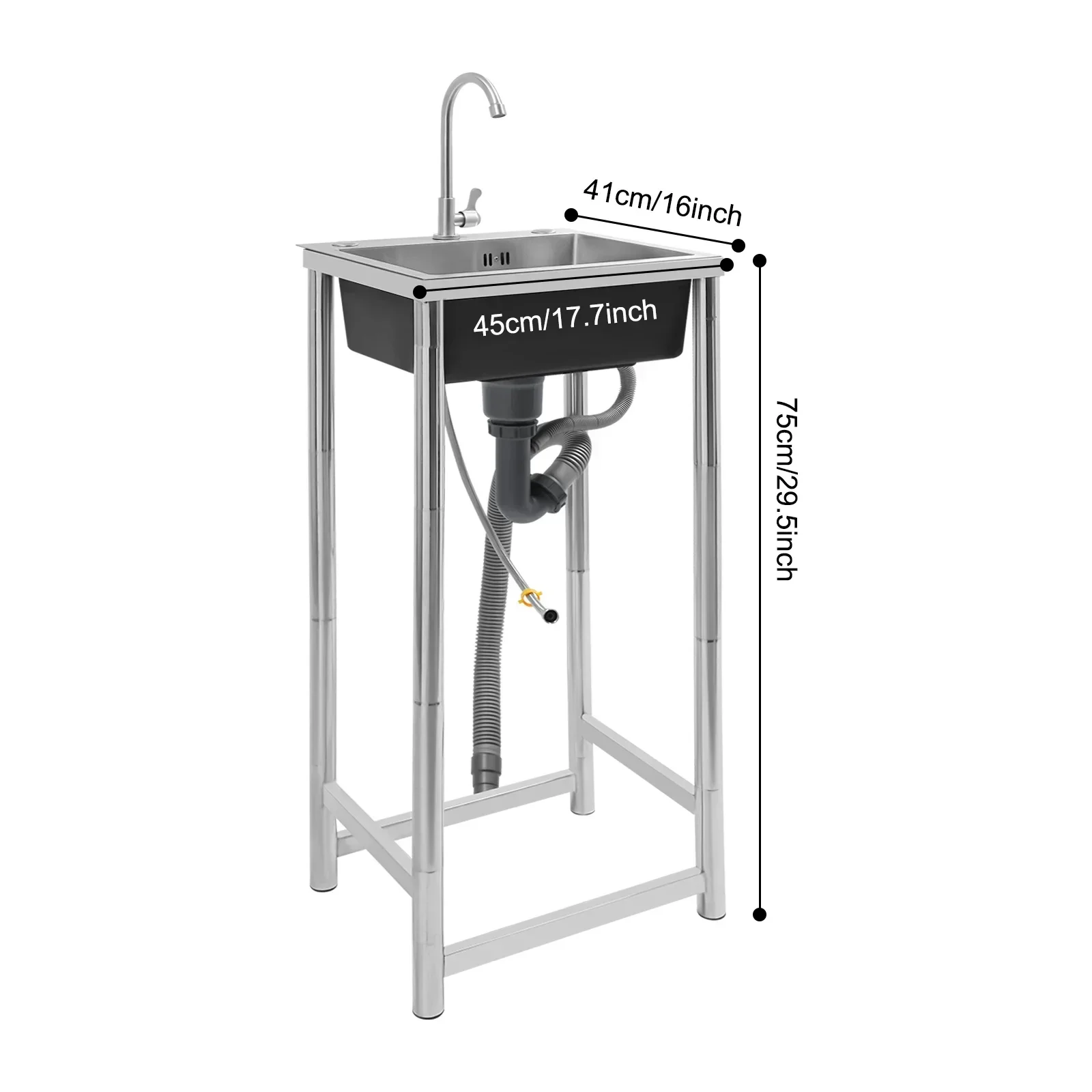 

45 x 41 x 75 cm NEW Freestanding Sink Stainless Steel Camping Garden Outdoor Garage Workshop Laundry Camping