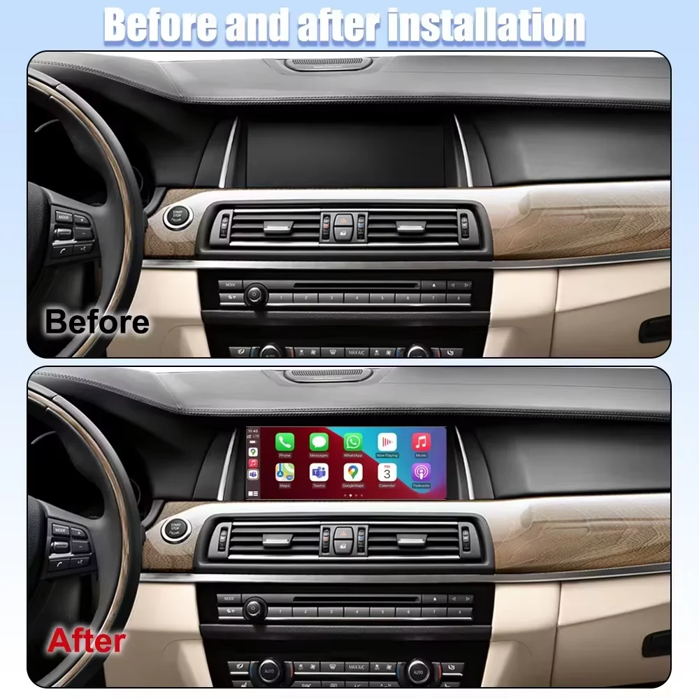 Autoradio 1920*720P 10.25'' con Carplay Wireless e Android Auto per BMW Serie 5 F10 F11 2011-2017 CIC NBT, sistema di navigazione GPS e sistemi intelligenti per auto