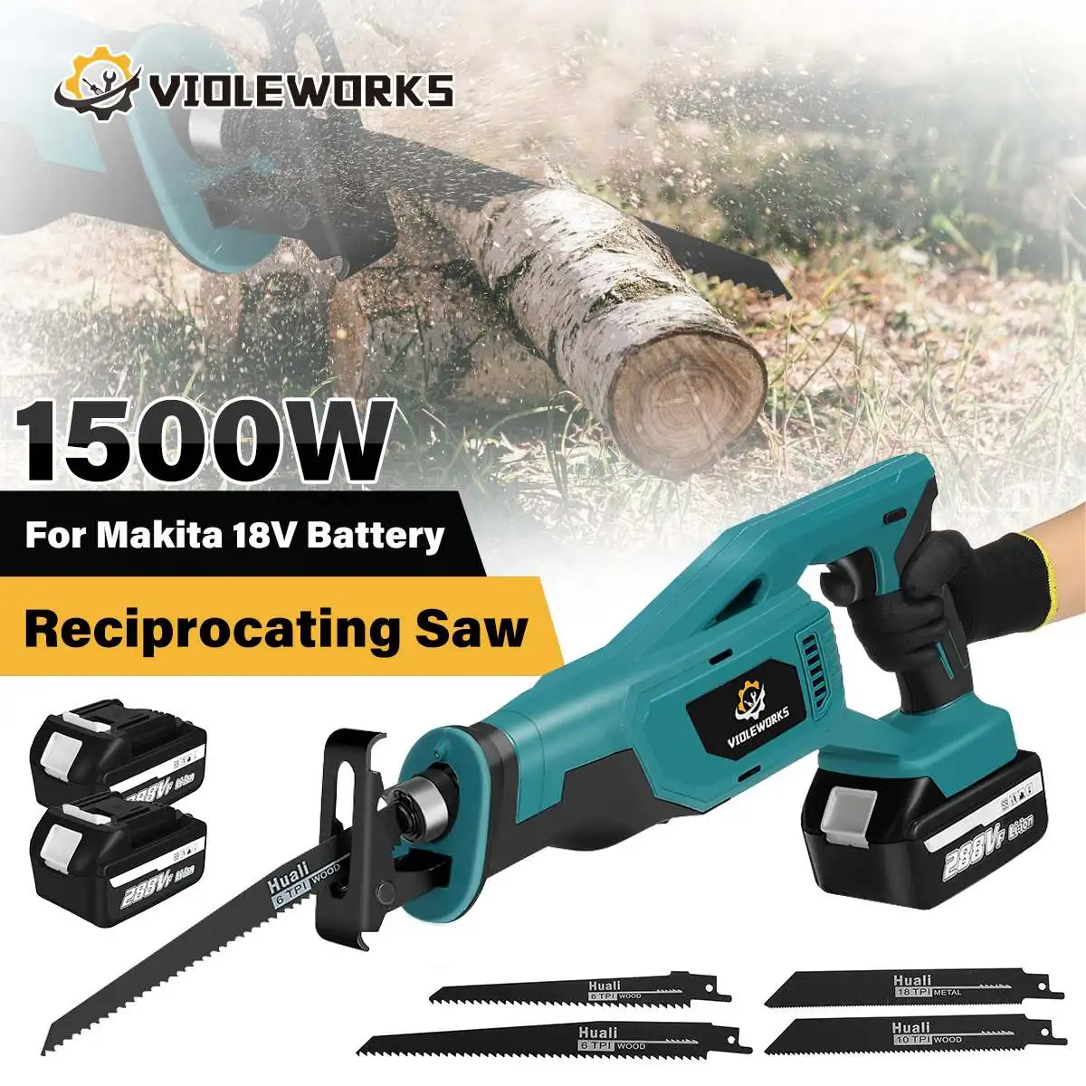 4000rpm/min Cordless Reciprocating Saw with 4pcs Blades Wood Metal Pipe Cutter Electric Saw Tool for Makita 18v Battery