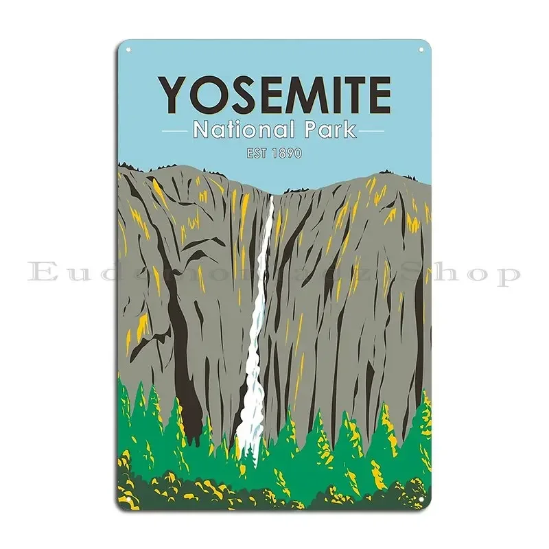 Yosemite National Park Ribbon Falls California Vintage Metal Plaque Party Design Club Bar Designer Living Room Tin Sign Poster