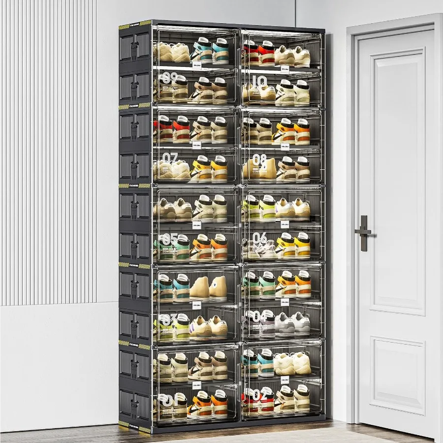 

10 Tiers 40 Pairs Hard Plastic Shoe Storage Organizer Cabinet for Entryway Large Stackable Collapsible Sneaker Shoe Box Organiz
