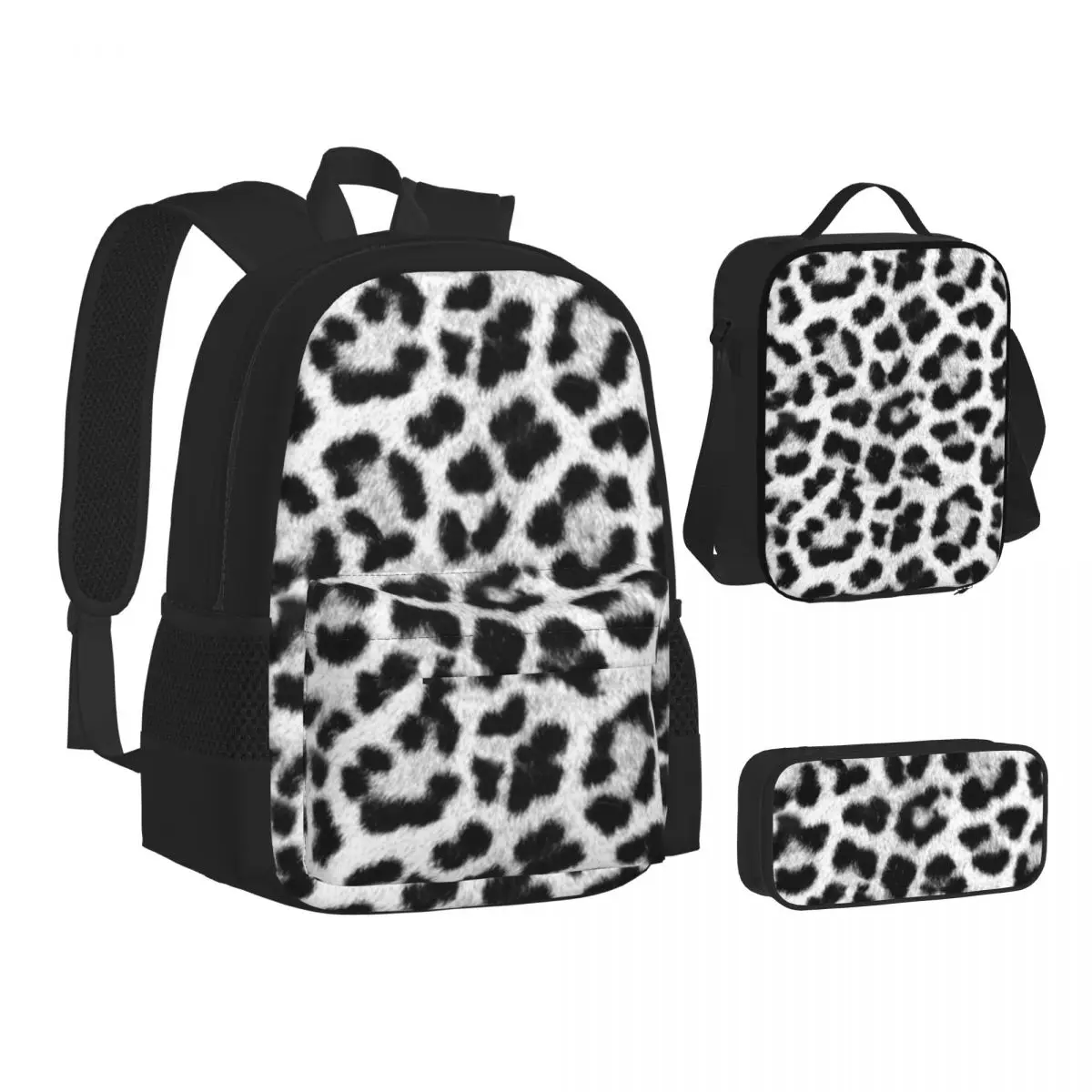 

Leopard Print Backpacks Boys Girls Bookbag Students School Bags Kids Rucksack Lunch Bag Pen Bag Three-Piece Set