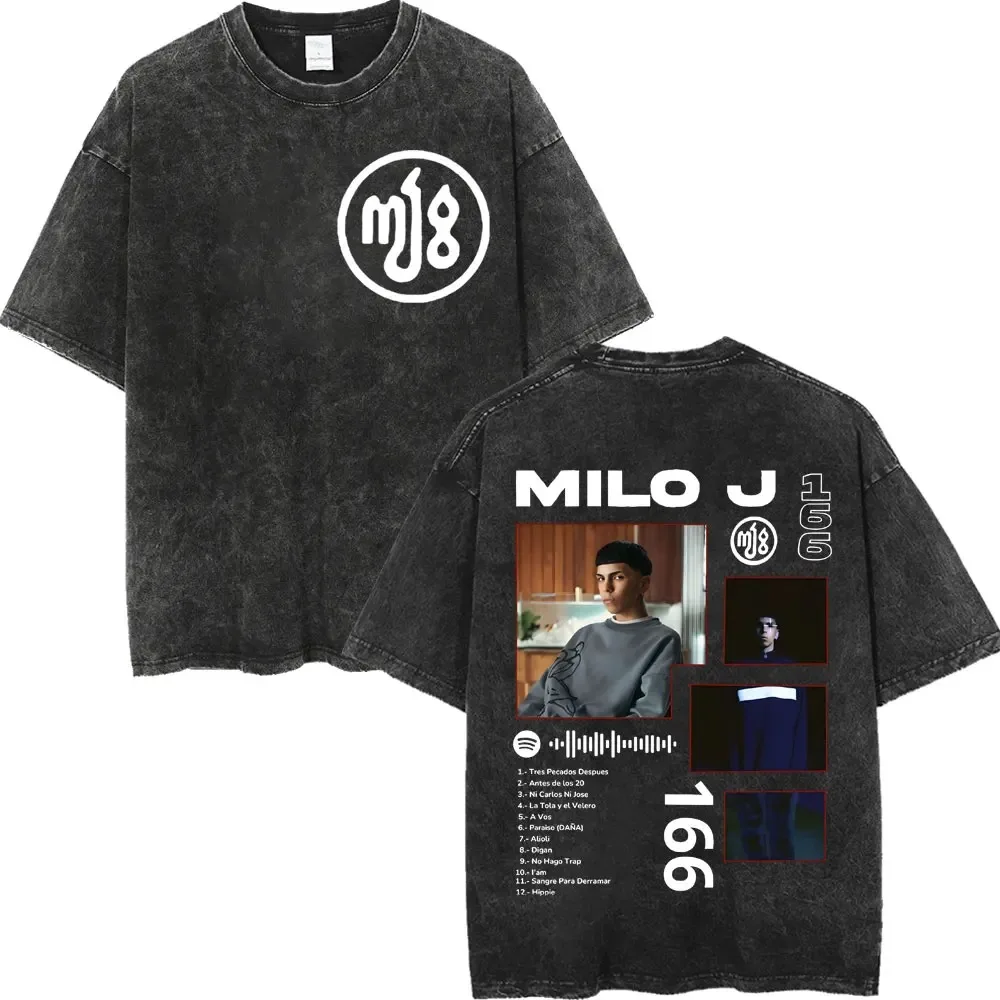 

Рэпер Milo J 111, футболка с графическим принтом для альбома Harajuku, винтажная стираная футболка в стиле хип-хоп, мужские и женские модные футболки большого размера