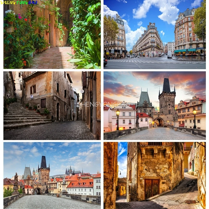 Vintage European Street View Scenery Photography Backdrops  Wedding Travel Photo Backgrounds Studio Props 21928 DFG-01