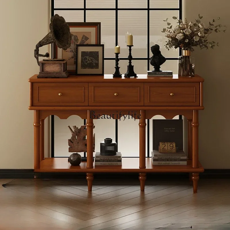 

56French retro porch aisle cabinet wall decoration solid wood storage cabinet