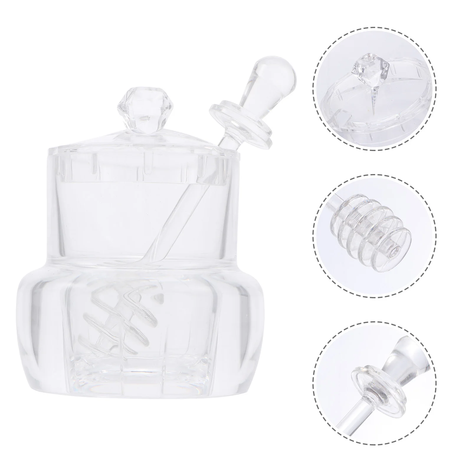 

1Set Acrylic Honey Pot Unique Non-Waste Design with Dipper and Lid Honey Dispenser for Syrup Sugar Storage Kitchen Container