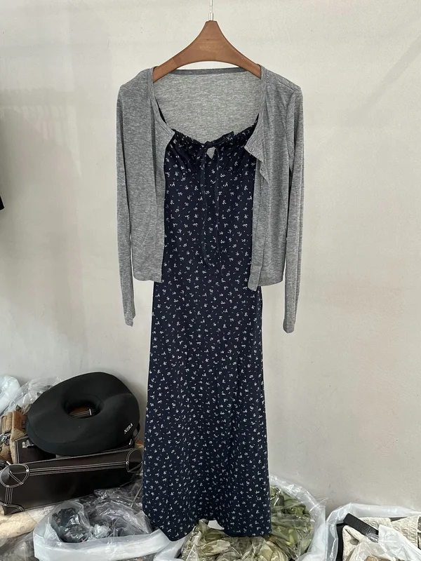 

Korean Style Floral Print Skirt Set Women's Thin Sun Protection Long Sleeve Cardigan Tie Waist Summer Fashion Ensemble