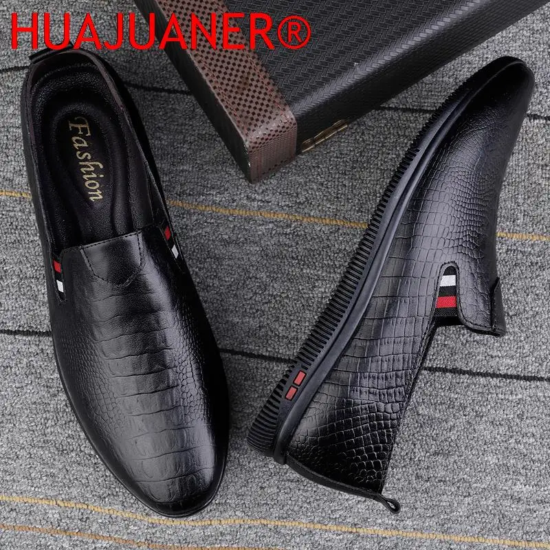 Mocasines planos de cuero genuino para hombre, zapatos de conducción de marca de lujo, a la moda