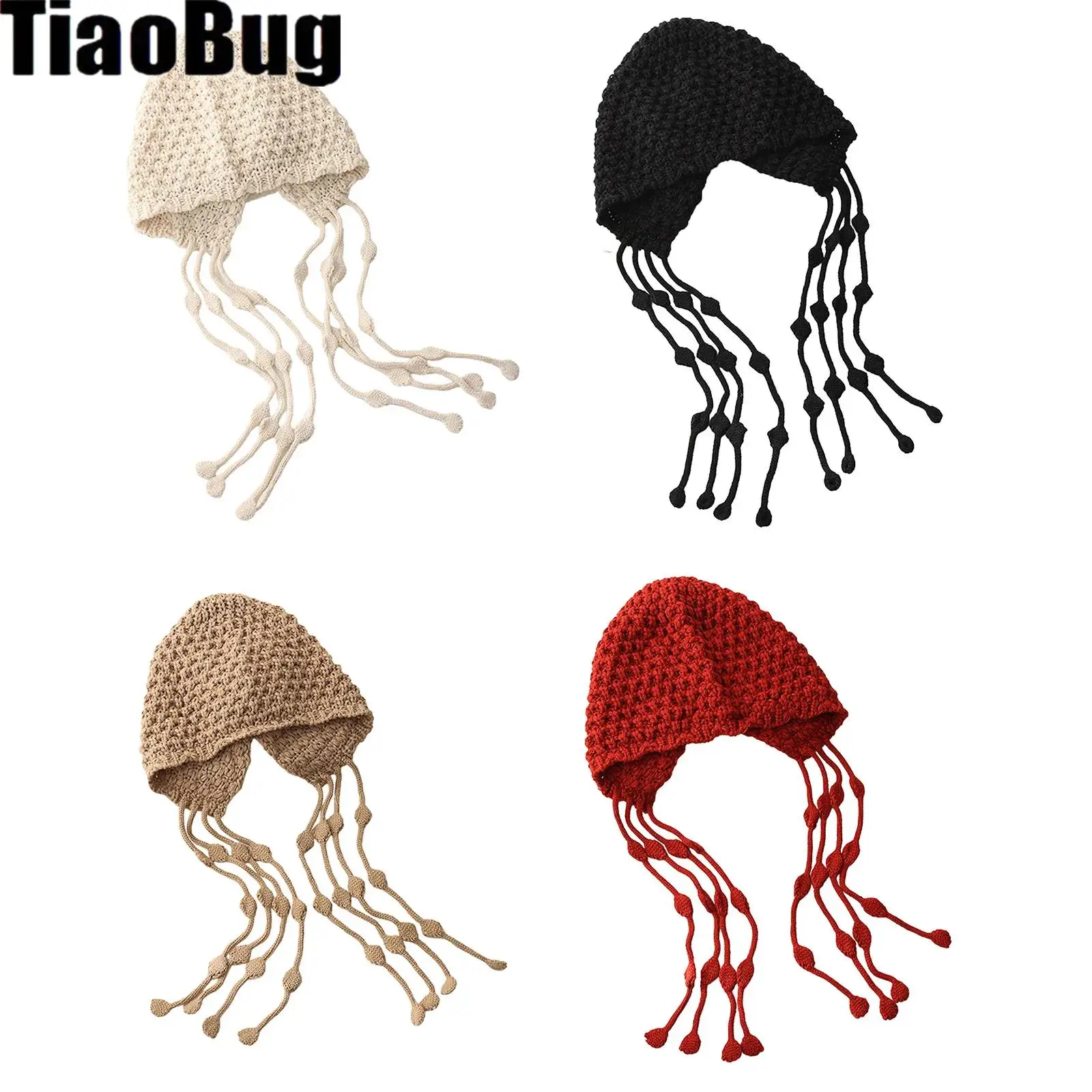 

Handmade Knit Hat Crochet Beanie Tassel Ear Flaps Knit Hat with Pompom Skull Cap for Women Fashionable Warmer Hat