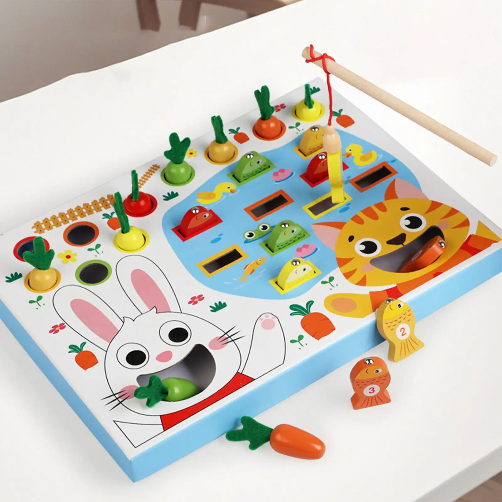 Carrot Harvest Fishing Game Wooden Magnetic Fishing Game Carrot Picking Toy Early Educational Color Sorting Puzzle For Toddler