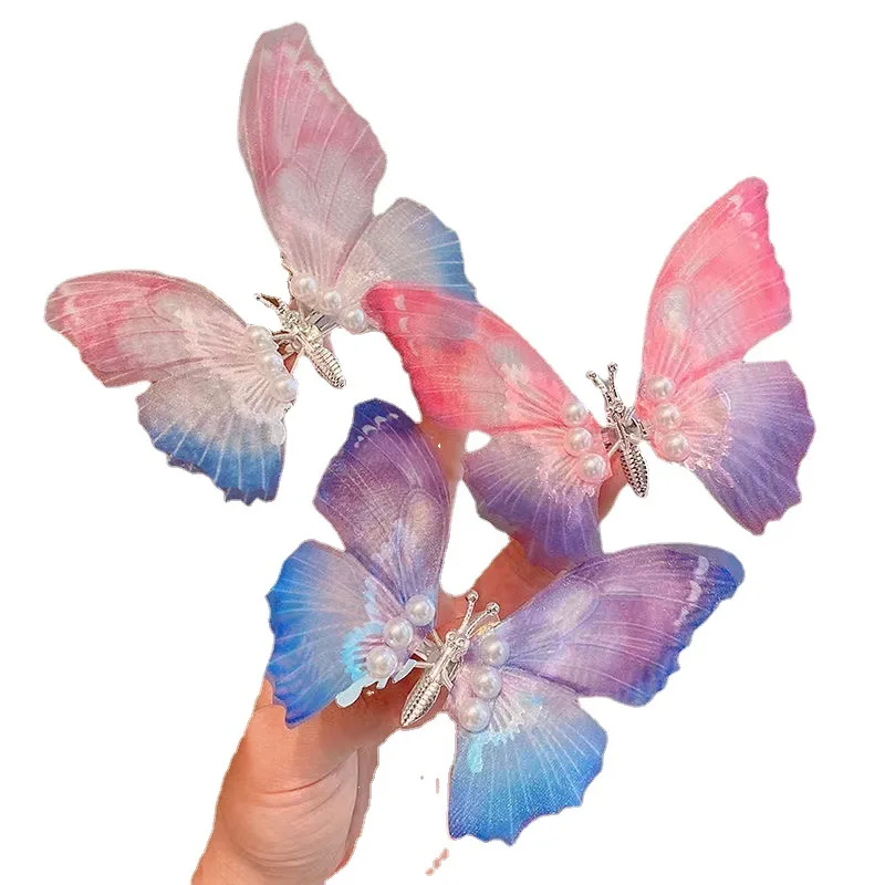 Colorful Glitter Big Butterfly Hair Clip Beautiful Moving Wings Pearl Hairpin For Girls Kids Hairgrip Barrette Hair Accessories