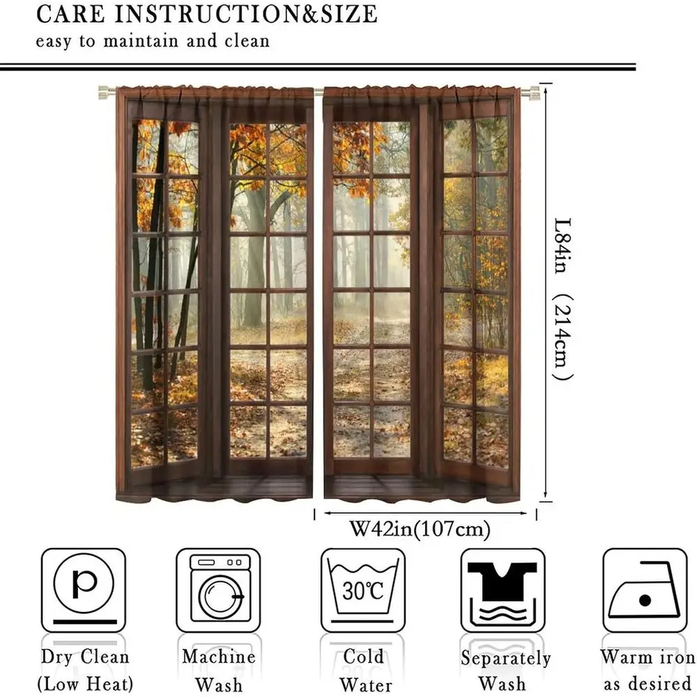 Autumn Themed Forest Tree Curtains, 84x84in Panels for Home Décor in Kitchen, Bedroom, Living Room