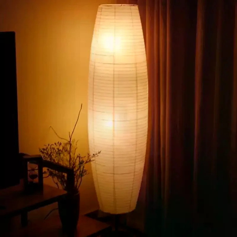 Modern Tall Rice Paper Floor Lamp Soft Warm Glow Minimalist Slim Design For Living Room Bedroom Home Decor