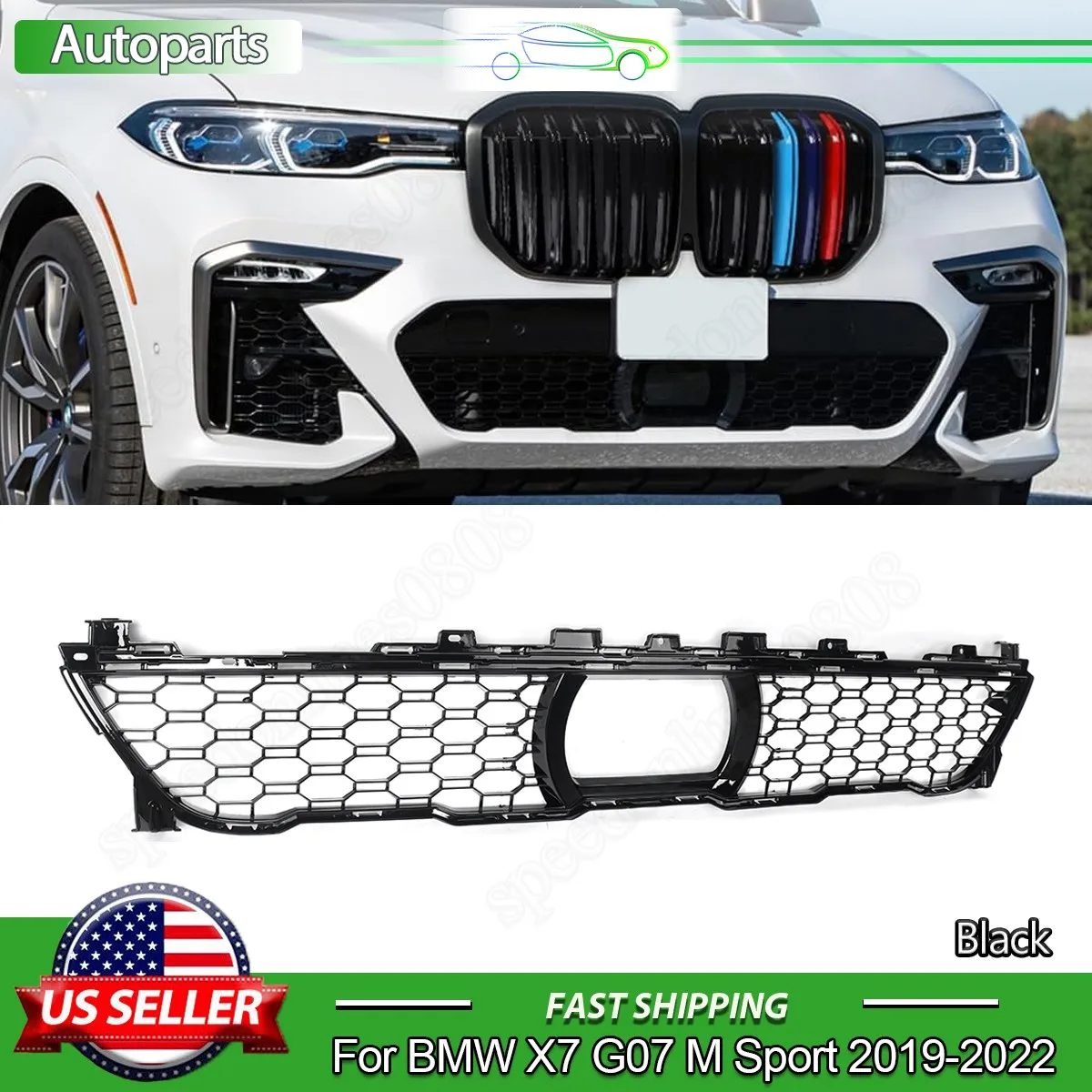 

Front Bumper Kidney Honeycomb Grill For BMW X7 G07 M Sport 2019 2020 2021 2022 Black M50i XDrive40i Centre Lower Grill