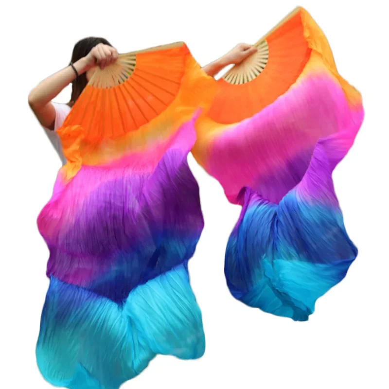 

Высококачественная женская вуаль из настоящего натурального шелка для танца живота, китайская вуаль из 100% натурального шелка, вуаль с градиентом цвета, 1 пара, 180*90 см