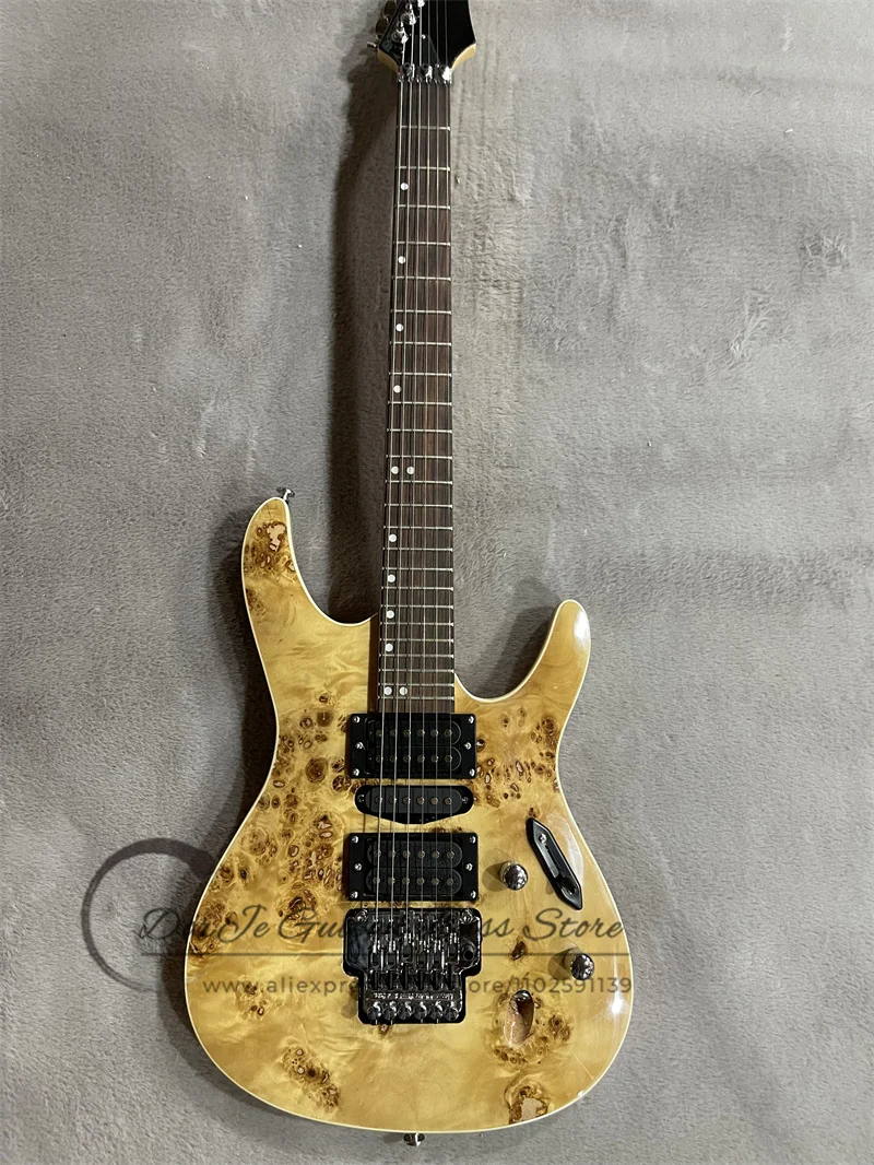 Ultra-thin Electric Guitar Burl Maple Veneer Mahogan Body White Binding Tremolo Bridge Rosewood Fingerboard 24 Frets