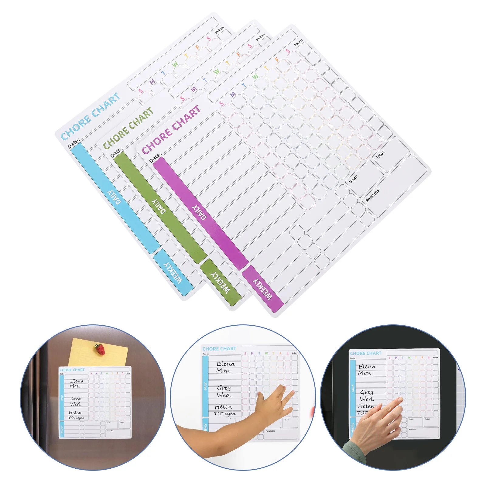 

3Pcs Household Magnetic Chore Chart Multi-Functional Reward Chart for Teens Refrigerator Behavior Planner Sticker Convenient