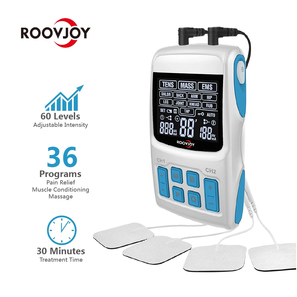 ROOVJOY tens unit + tens massager +EMS 3 IN 1 Combo 36 Modes 2 Channels TENS Machine