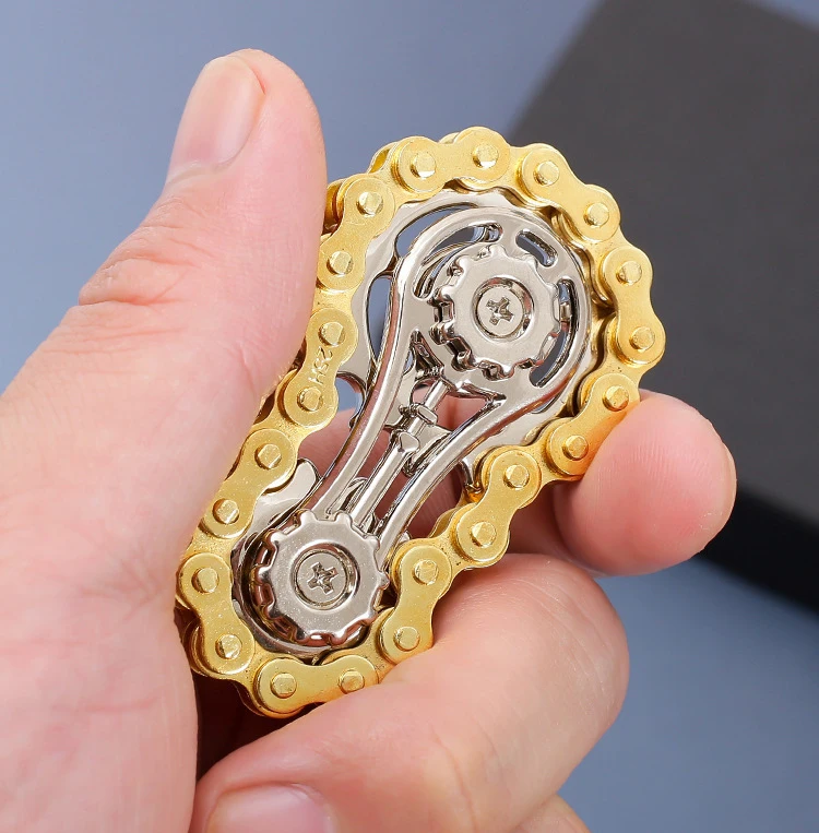 Metall-Fidget-Spinner mit Fahrradkettenzahnrad und Schwungrad, Fingerspitzen-Gyro zur Stresslinderung, EDC-Spinner, Fidget-Spielzeug