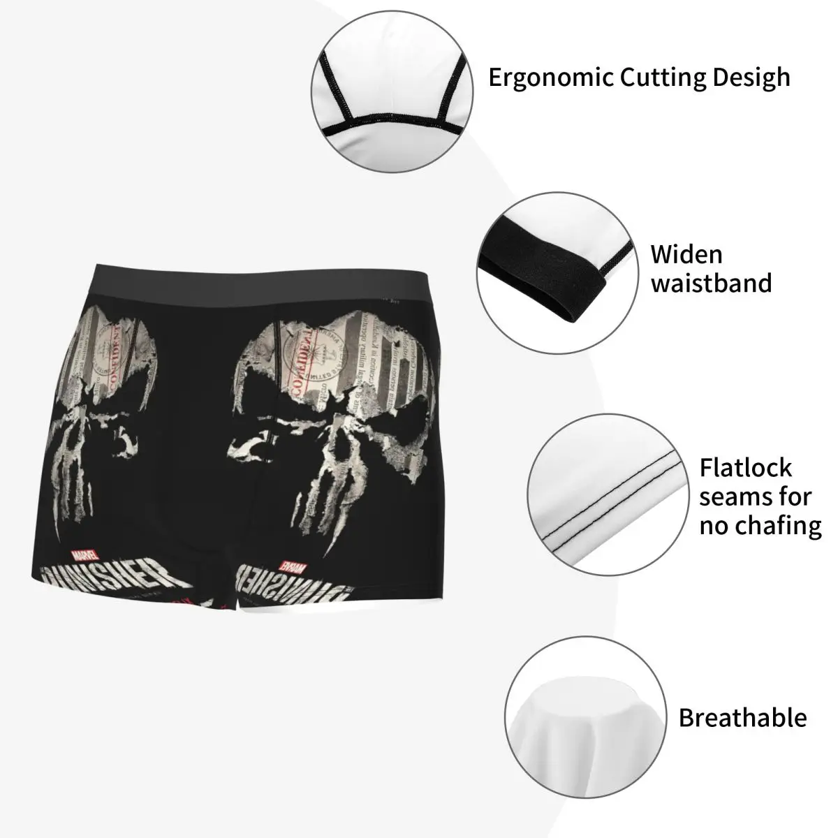 Benutzerdefinierte Punisher Schädel Symbol Boxershorts für Homme 3D-Druck Cartoon Design Unterwäsche Höschen Slips weiche Unterhose