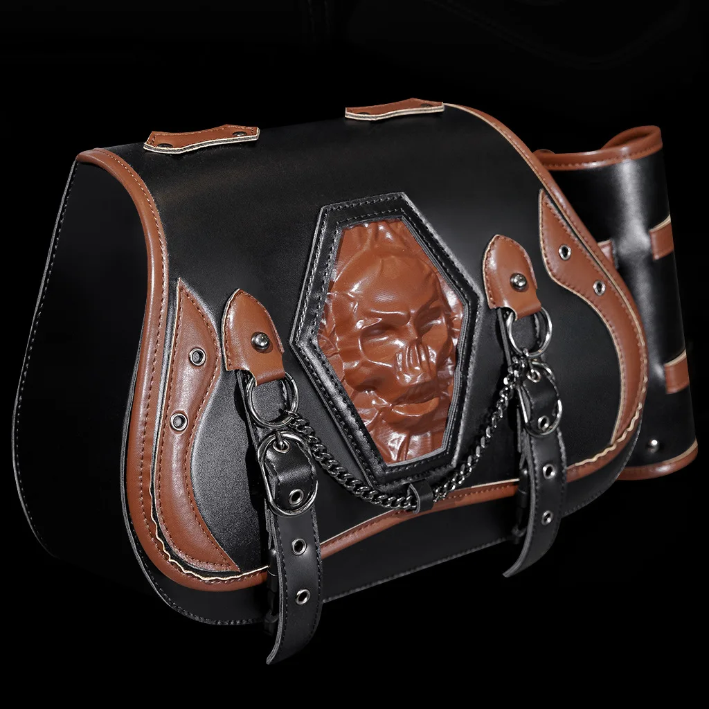3D-Schädel-Geprägte Motorrad-Satteltaschen, Retro-Seitenkoffer, Wasserdichte Satteltaschen für Harley Honda Yamaha Cruiser Chopper – Detail 3