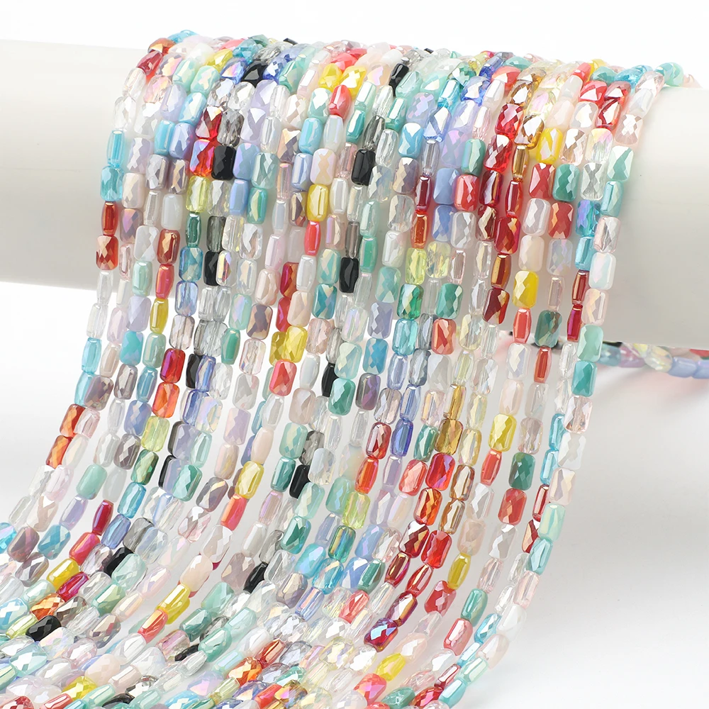 Austrian Rectangle Crystal Beads 4x7mm 58pcs Square Long Glass Loose Bead for Jewelry Bracelet Necklace Making DIY Accessories