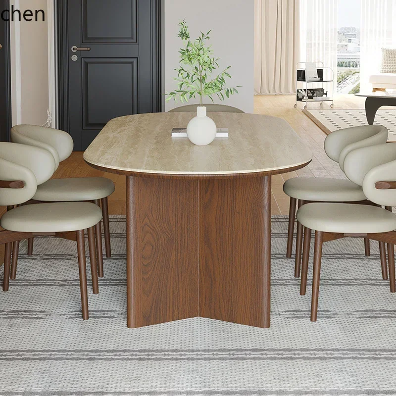 

retro solid wood rock slab dining table rectangular household dining table one table four or six chairs combination