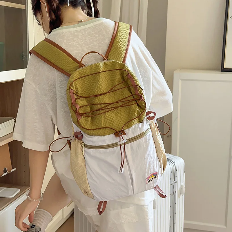 Fashionable Cream-Colored Women's Backpack Large Capacity Student Bag Versatile Casual Simple Style Double Shoulder Bag